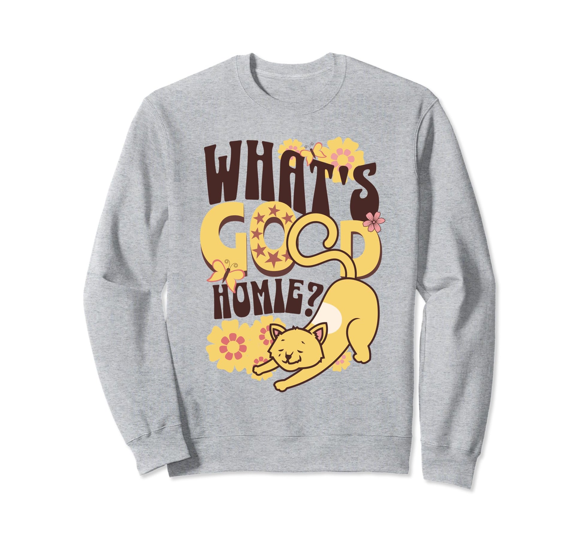 1960S Hippy Cat Boho Floral Sweatshirt - Custom Art Print for Adults - T-Shirt, Sweatshirt, Hoodie