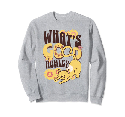 1960S Hippy Cat Boho Floral Sweatshirt - Custom Art Print for Adults - T-Shirt, Sweatshirt, Hoodie