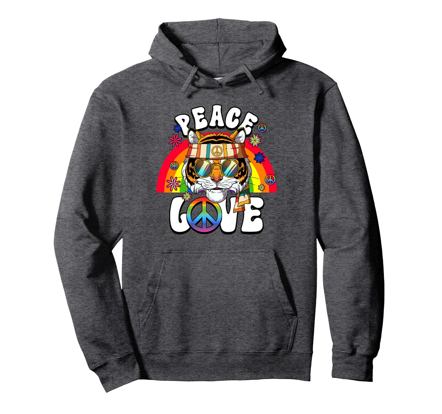 60S 70S Costume Peace Love Hippie Tiger Hoodie - Unique Graphic Unisex - T-Shirt, Sweatshirt, Hoodie