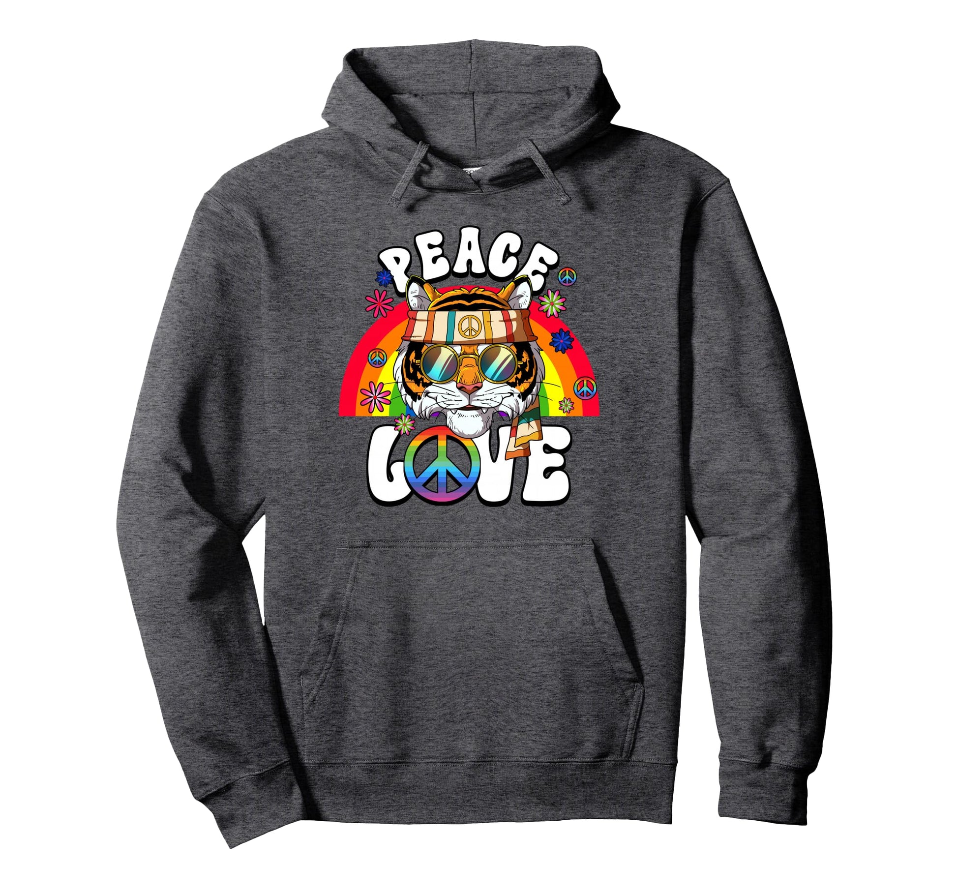 60S 70S Costume Peace Love Hippie Tiger Hoodie - Unique Graphic Unisex - T-Shirt, Sweatshirt, Hoodie