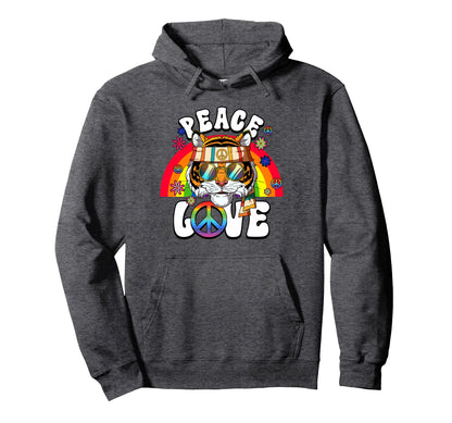 60S 70S Costume Peace Love Hippie Tiger Hoodie - Unique Graphic Unisex - T-Shirt, Sweatshirt, Hoodie