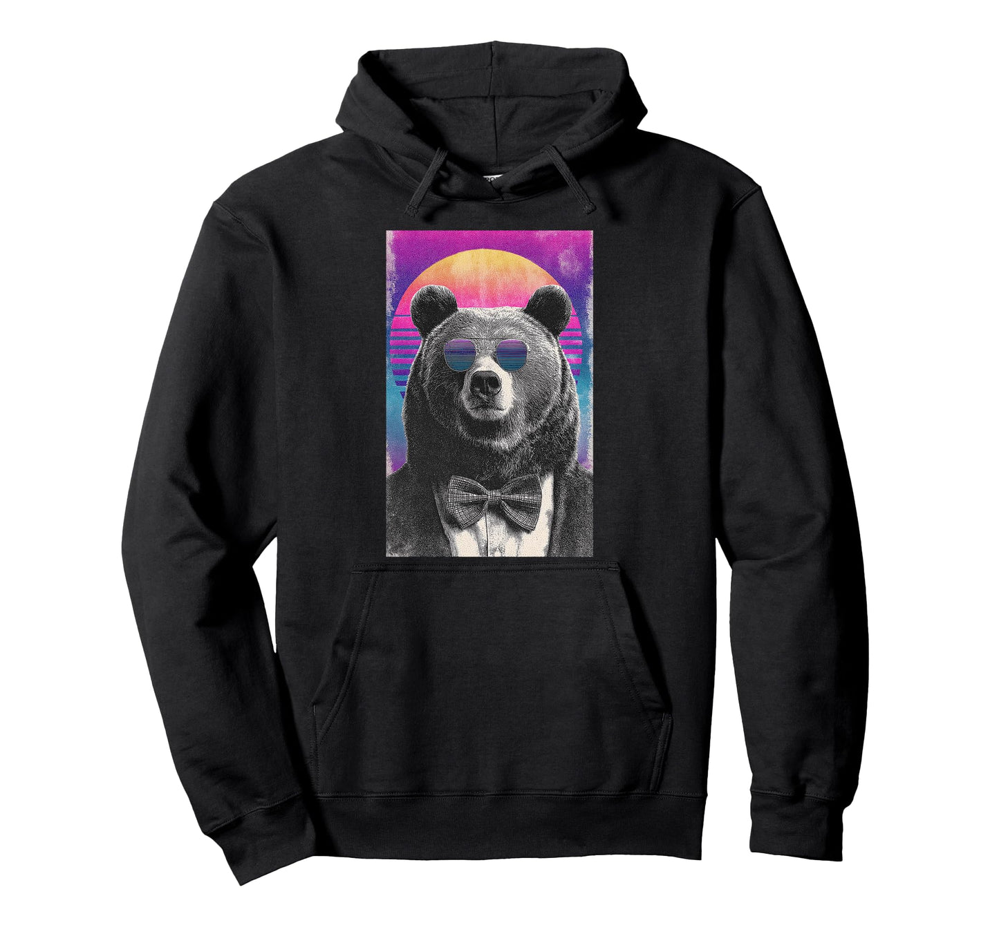 Funny Bear Bow Tie 80S Synthwave Hoodie - Fun Novelty Design Men Women - T-Shirt, Sweatshirt, Hoodie
