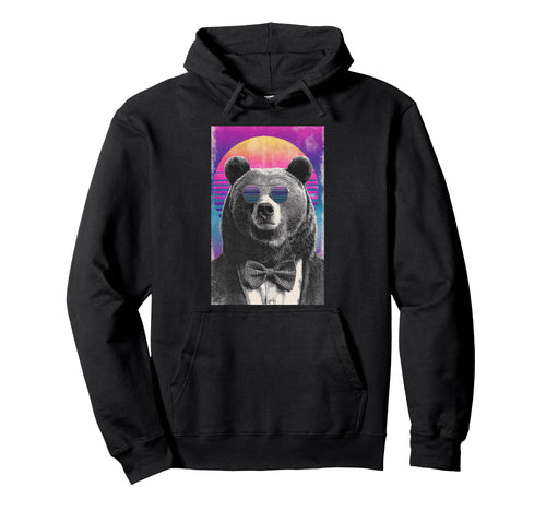 Funny Bear Bow Tie 80S Synthwave Hoodie - Fun Novelty Design Men Women - T-Shirt, Sweatshirt, Hoodie