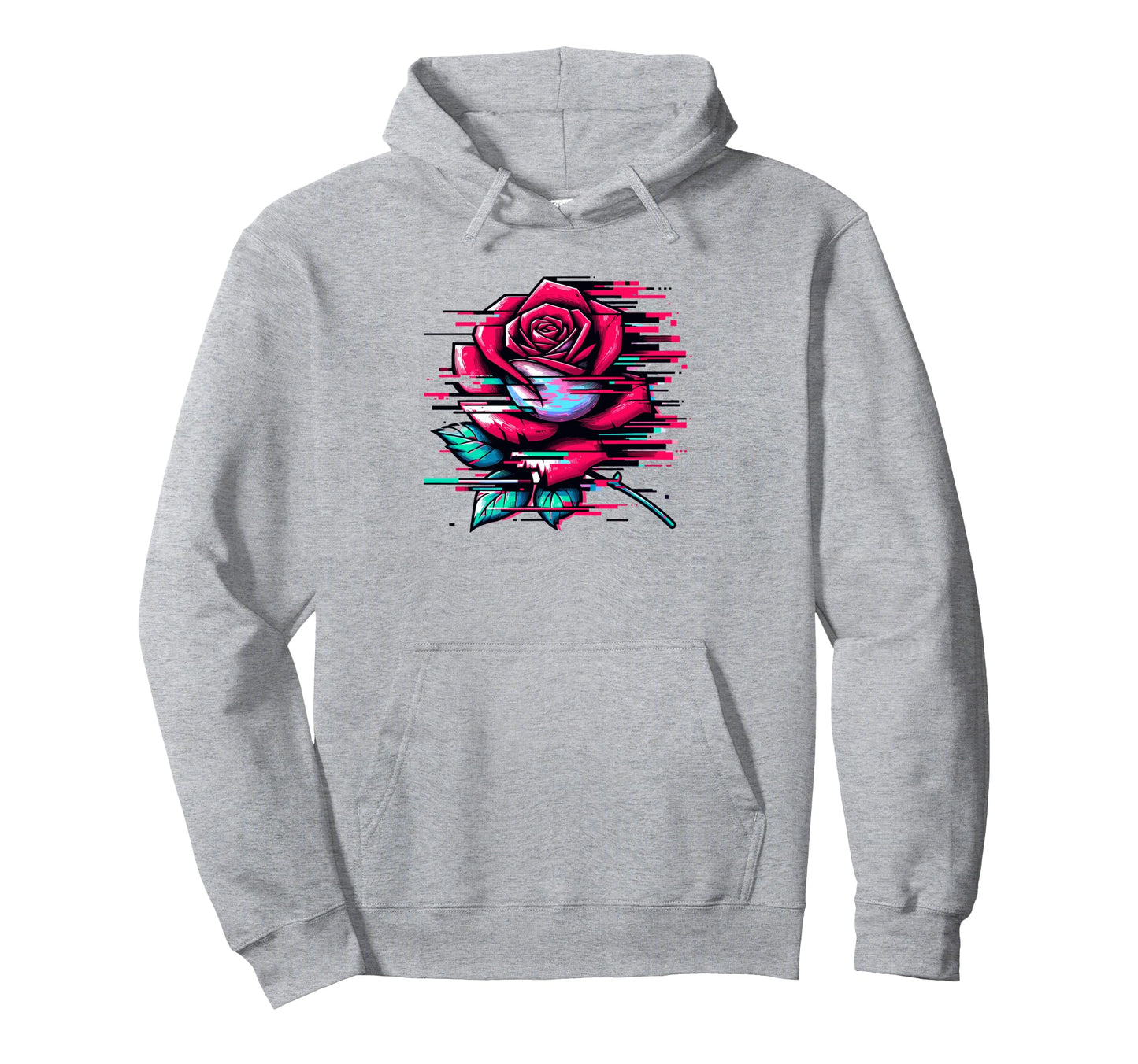 Rose Flower Glitch Optical Illusion Hoodie - Minimalist Print for Adults - T-Shirt, Sweatshirt, Hoodie