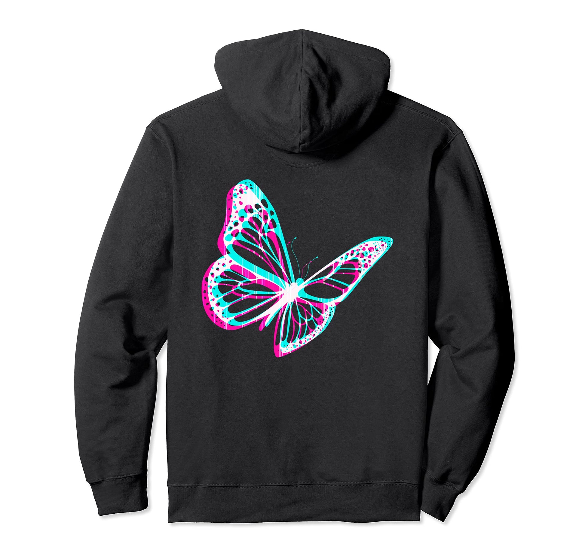 Aesthetic Butterfly Glitch E E Back Hoodie - Graphic Print Men Women - T-Shirt, Sweatshirt, Hoodie