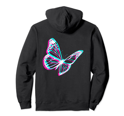 Aesthetic Butterfly Glitch E E Back Hoodie - Graphic Print Men Women - T-Shirt, Sweatshirt, Hoodie