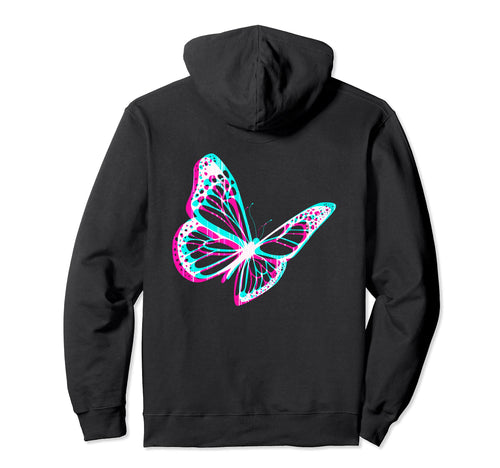 Aesthetic Butterfly Glitch E E Back Hoodie - Graphic Print Men Women - T-Shirt, Sweatshirt, Hoodie