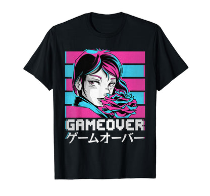 Gameover Anime Aesthetic Vaporwave T-Shirt - Graphic Print for Adults - T-Shirt, Sweatshirt, Hoodie