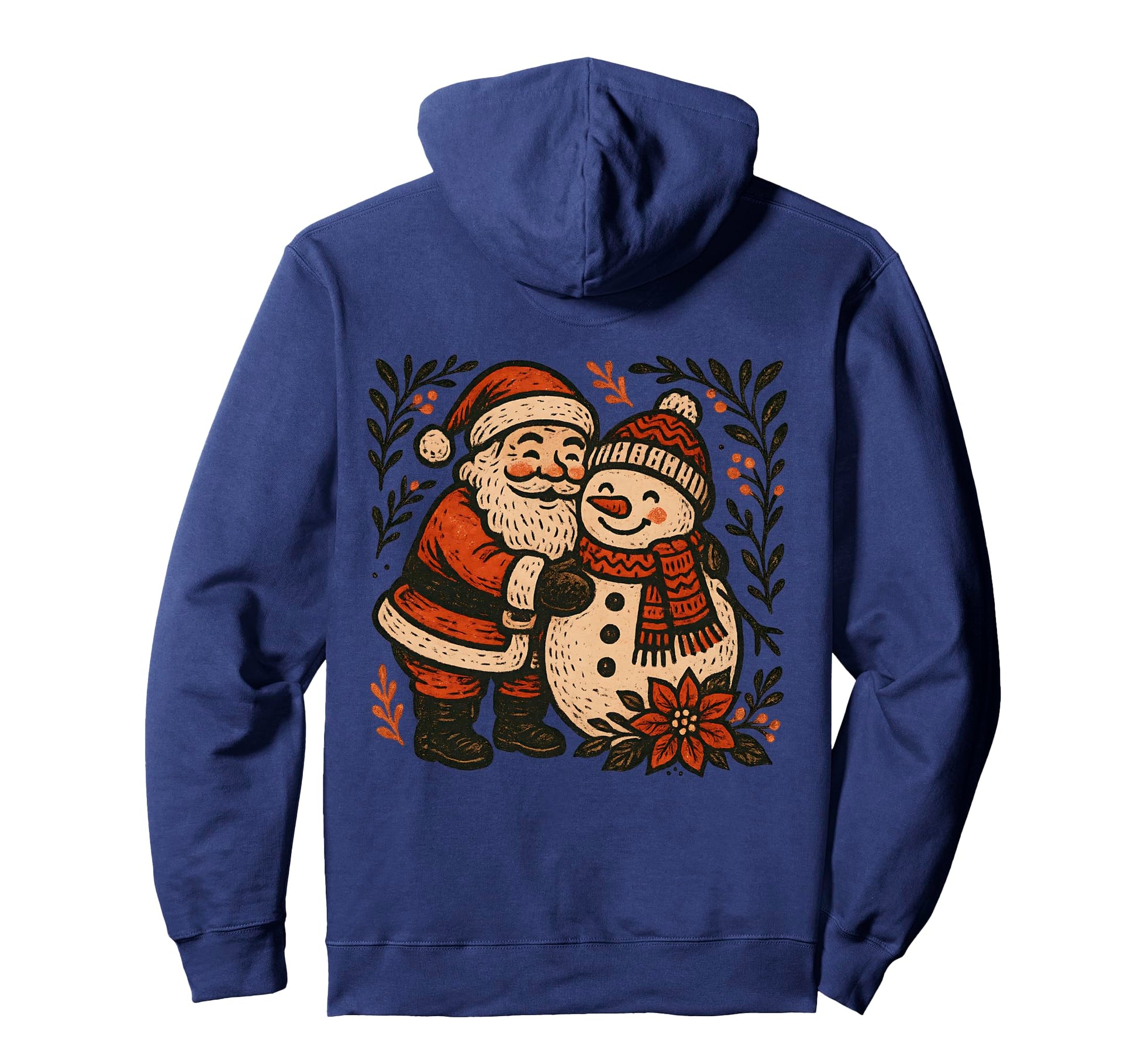 Snowman Santa Winter Boho Floral Hoodie - Minimalist Print for Adults - T-Shirt, Sweatshirt, Hoodie
