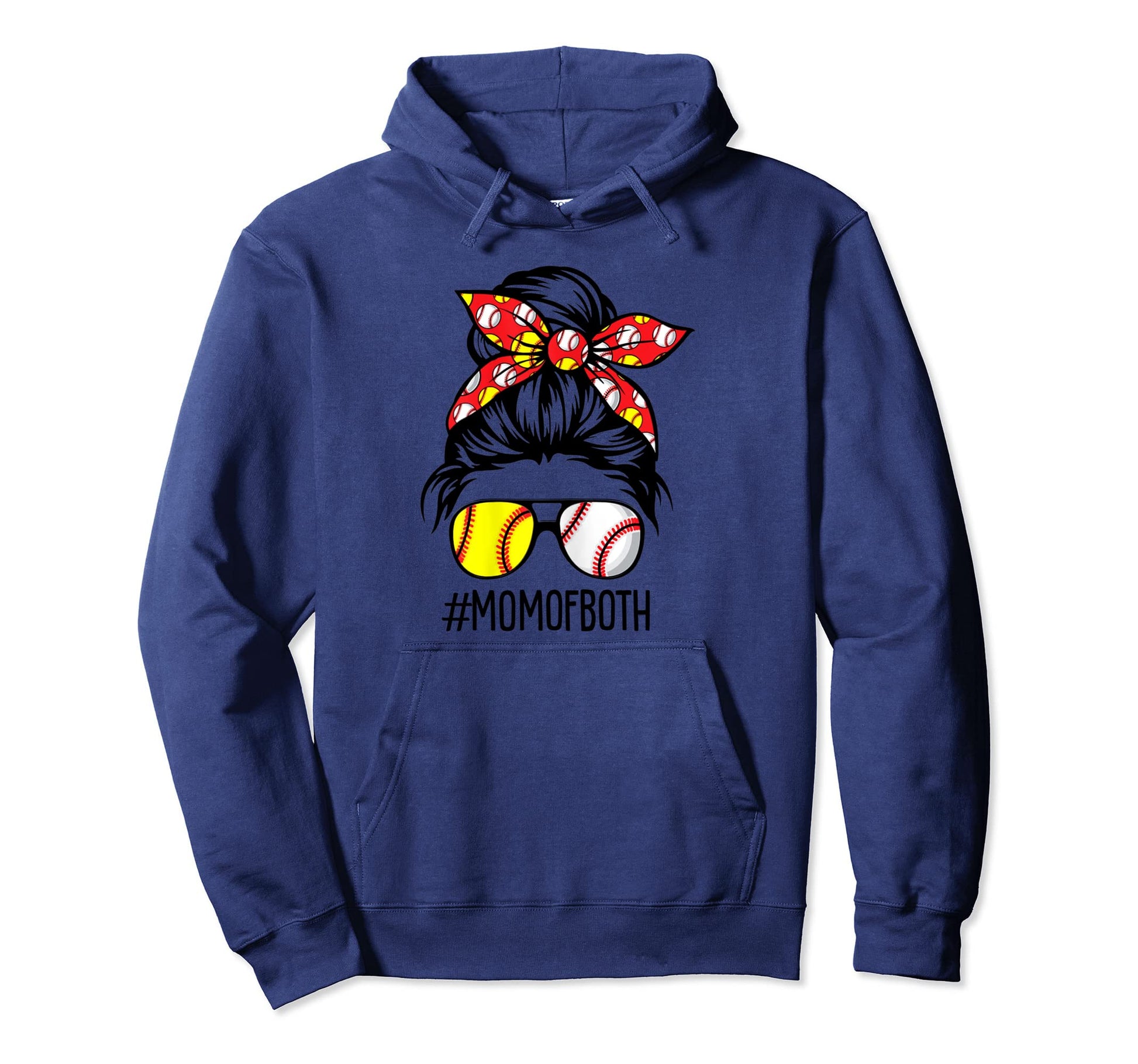 Messy Bun Hair Mom Both Softball Hoodie - Casual Everyday Wear for Adults - T-Shirt, Sweatshirt, Hoodie