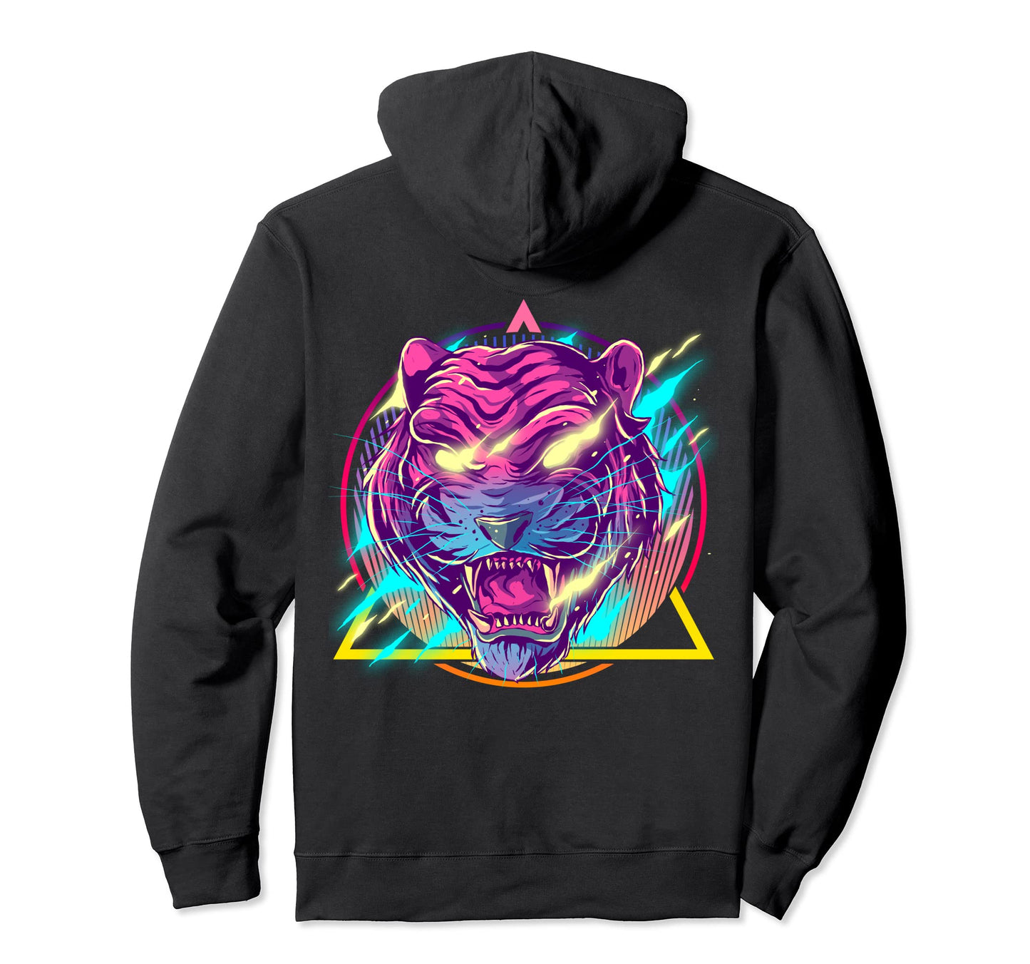 Vaporwave Synthwave Aesthetic Flaming Tiger Hoodie - Novelty Apparel Unisex - T-Shirt, Sweatshirt, Hoodie
