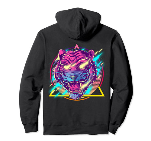 Vaporwave Synthwave Aesthetic Flaming Tiger Hoodie - Novelty Apparel Unisex - T-Shirt, Sweatshirt, Hoodie