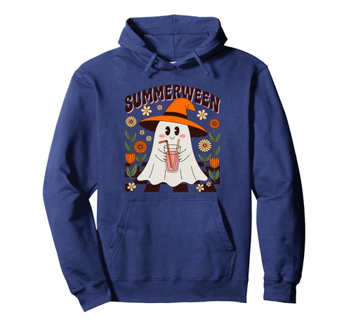Summerween Ghost Drink Flowers Boho Wmens Hoodie - Unique Graphic Unisex - T-Shirt, Sweatshirt, Hoodie