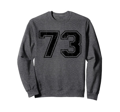 Number 73 Varsity Distressed Sport Sweatshirt - Trendy Graphic for Adults - T-Shirt, Sweatshirt, Hoodie