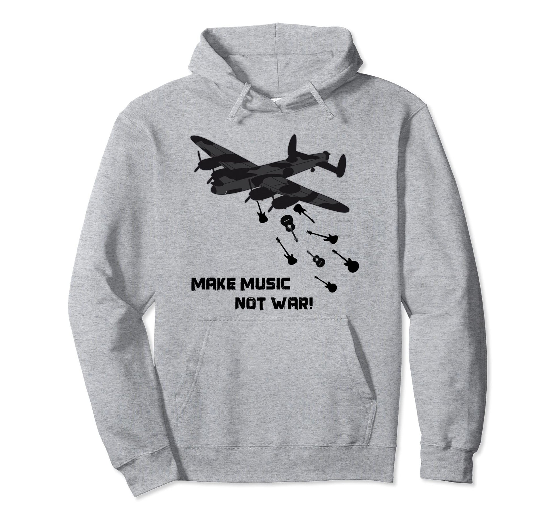 Make Music Not War Aeroplane Guitar Hoodie - Trendy Graphic for Adults - T-Shirt, Sweatshirt, Hoodie