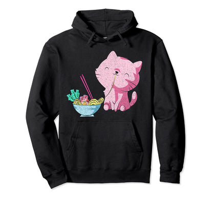 Japanese Anime Kawaii Cat Ramen Hoodie - Streetwear Style for Adults - T-Shirt, Sweatshirt, Hoodie