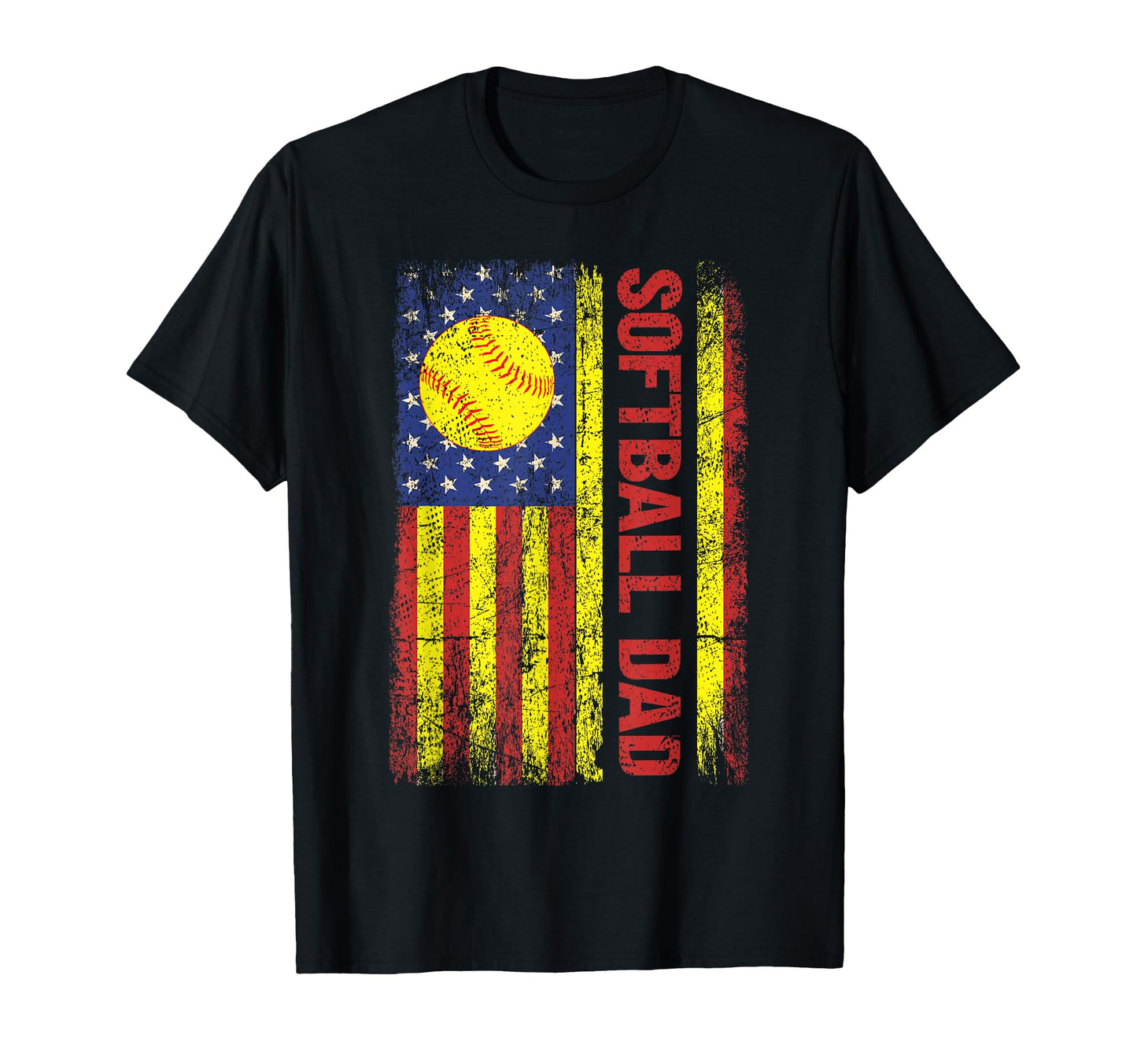 Softball Dad American Us Flag Papa Fathers T-Shirt - Trendy Graphic Unisex - T-Shirt, Sweatshirt, Hoodie