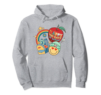 Rainbow Happy 100Th Day School 100 Days Hoodie - Trendy Graphic Unisex - T-Shirt, Sweatshirt, Hoodie