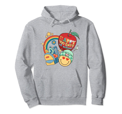Rainbow Happy 100Th Day School 100 Days Hoodie - Trendy Graphic Unisex - T-Shirt, Sweatshirt, Hoodie