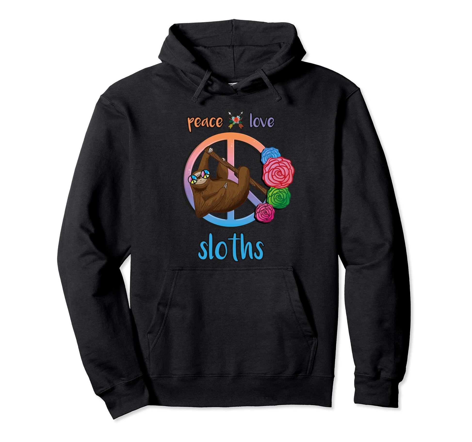 Peace Love Sloths Hippie Hoodie - Aesthetic Graphic Unisex - T-Shirt, Sweatshirt, Hoodie