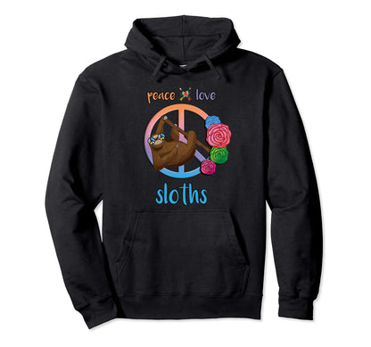 Peace Love Sloths Hippie Hoodie - Aesthetic Graphic Unisex - T-Shirt, Sweatshirt, Hoodie