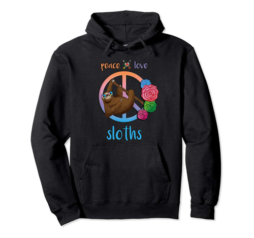 Peace Love Sloths Hippie Hoodie - Aesthetic Graphic Unisex - T-Shirt, Sweatshirt, Hoodie