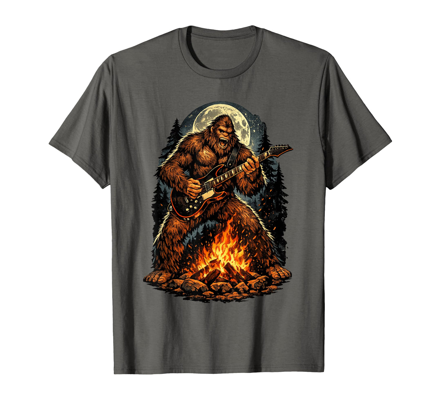 Bigfoot Playing Guitar Campfire T-Shirt - Novelty Apparel Men Women - T-Shirt, Sweatshirt, Hoodie
