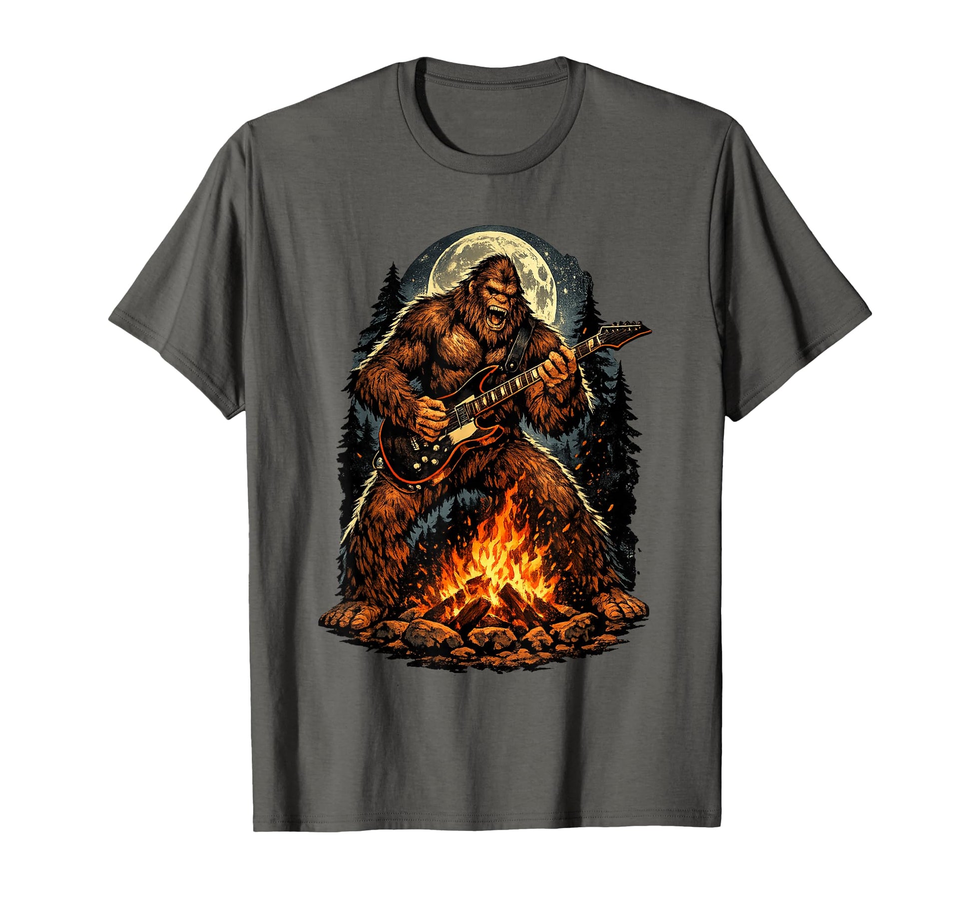 Bigfoot Playing Guitar Campfire T-Shirt - Novelty Apparel Men Women - T-Shirt, Sweatshirt, Hoodie
