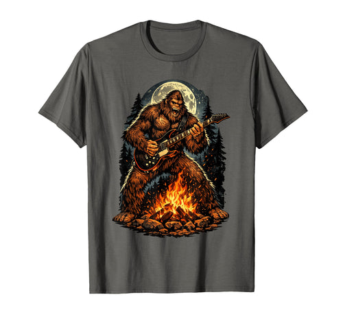 Bigfoot Playing Guitar Campfire T-Shirt - Novelty Apparel Men Women - T-Shirt, Sweatshirt, Hoodie