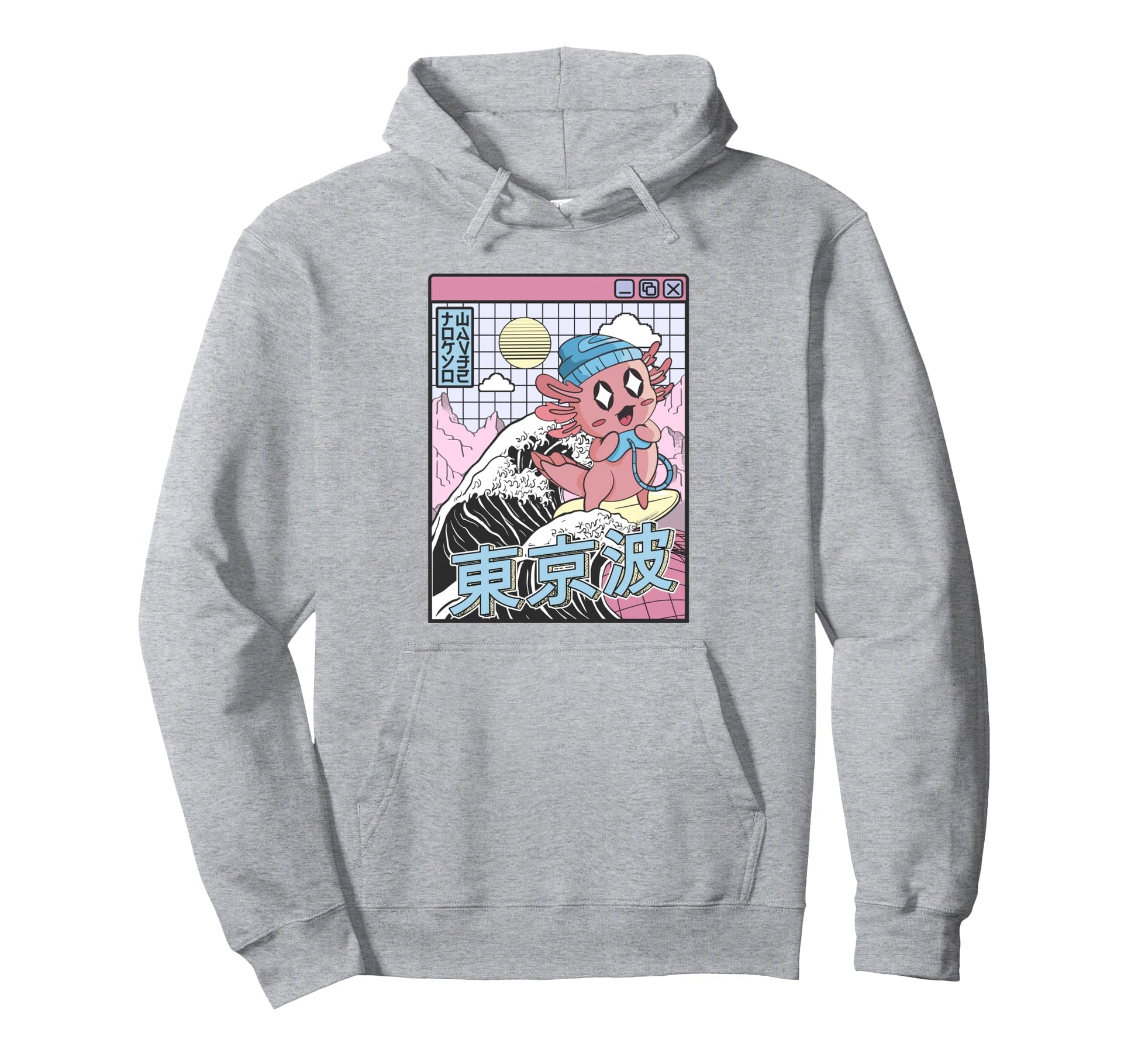 Gaming Axolotl Surfing Kanagawa Wave Hoodie - Aesthetic Graphic Men Women - T-Shirt, Sweatshirt, Hoodie
