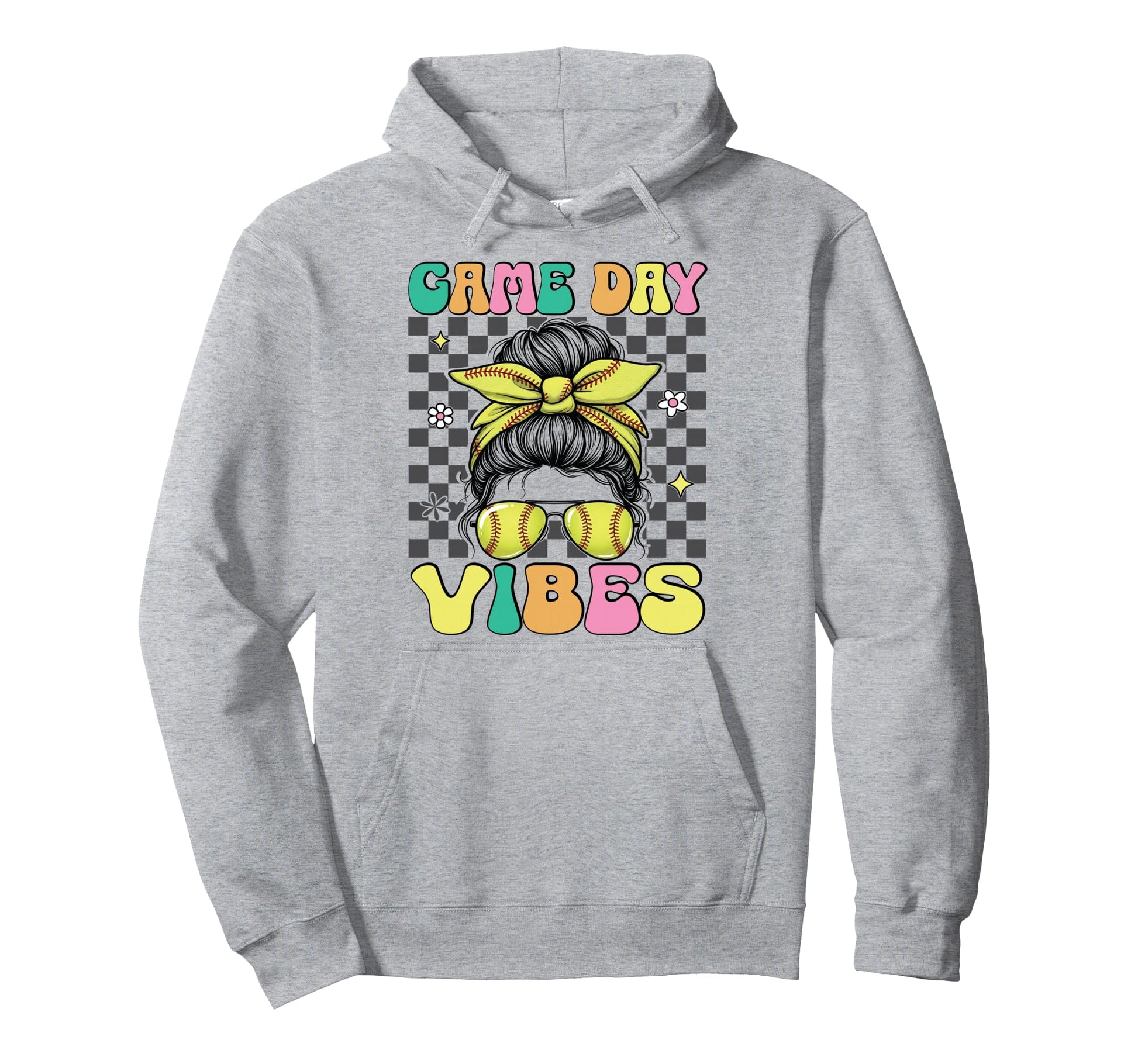 Softball Game Day Vibes Messy Bun Softball Hoodie - Unique Graphic Unisex - T-Shirt, Sweatshirt, Hoodie