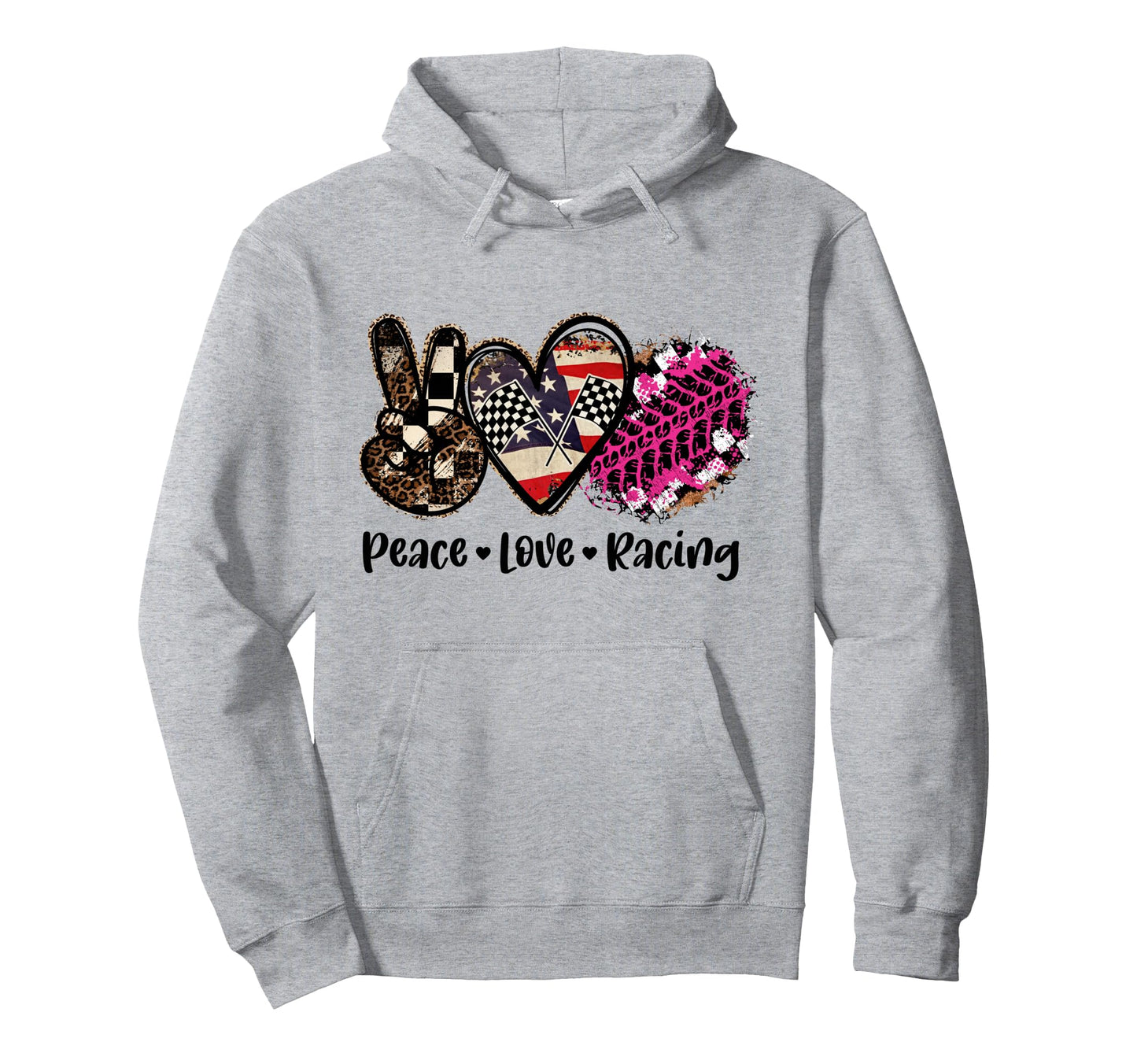 Peace Love Racing Hoodie - Trendy Graphic Unisex - T-Shirt, Sweatshirt, Hoodie