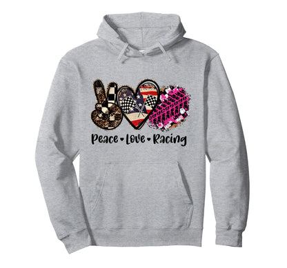 Peace Love Racing Hoodie - Trendy Graphic Unisex - T-Shirt, Sweatshirt, Hoodie