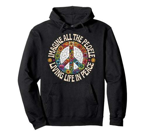 Peace Flower Imagine All People Boho Hoodie - Unique Graphic Men Women - T-Shirt, Sweatshirt, Hoodie