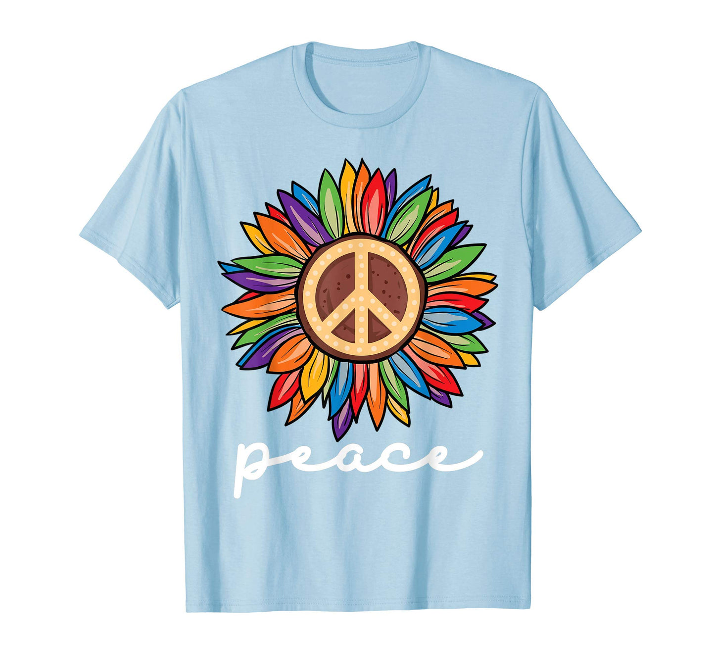 Sunflower Flower Peace Sign World Hippie T-Shirt - Custom Art Print Unisex - T-Shirt, Sweatshirt, Hoodie