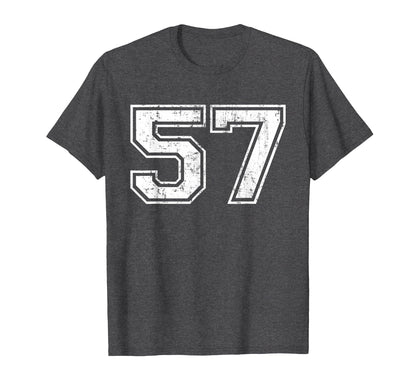 Number 57 Varsity Distressed Sports Team T-Shirt - Streetwear Style Unisex - T-Shirt, Sweatshirt, Hoodie