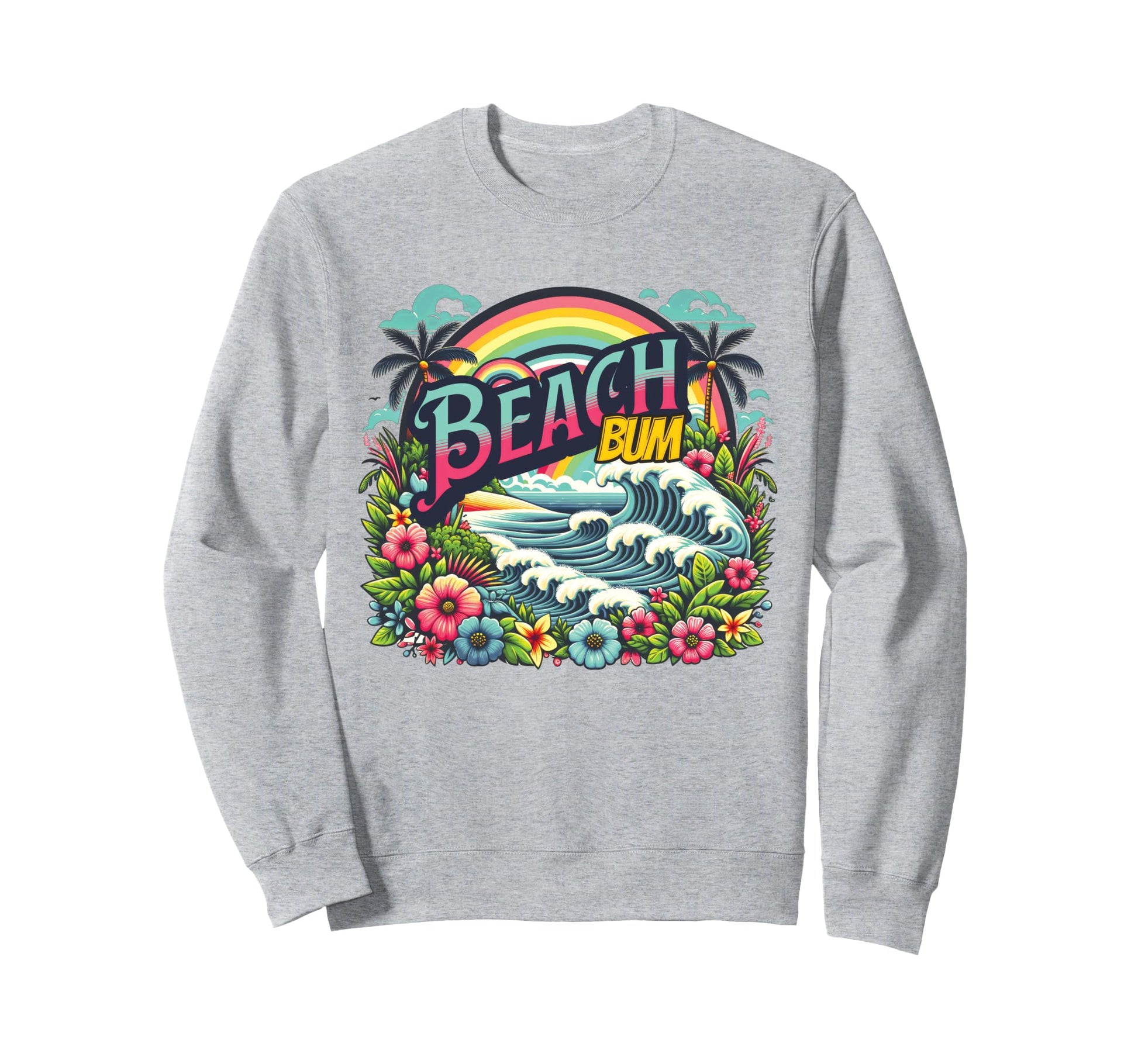Beach Bum Wave Rainbow Palm Tree Sweatshirt - Graphic Print for Adults - T-Shirt, Sweatshirt, Hoodie