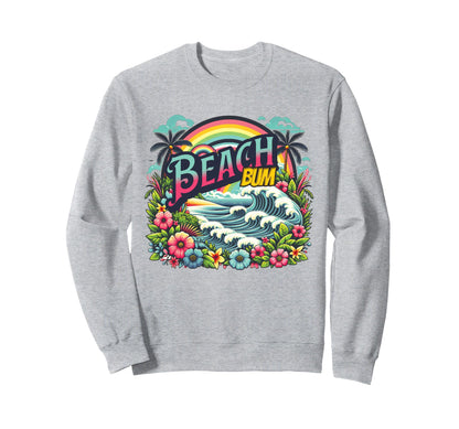 Beach Bum Wave Rainbow Palm Tree Sweatshirt - Graphic Print for Adults - T-Shirt, Sweatshirt, Hoodie