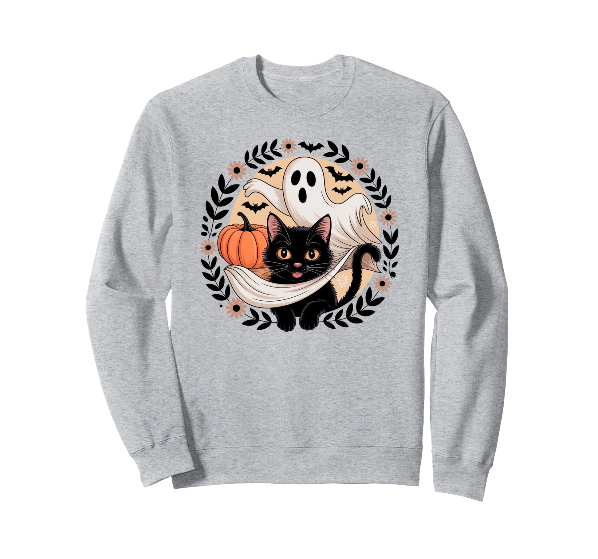 Boho Halloween Cat Ghost Spooky Mama Sweatshirt - Streetwear Style Unisex - T-Shirt, Sweatshirt, Hoodie