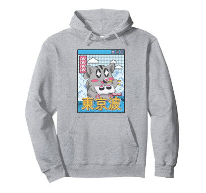 Happy Cat Eating Sushi Vaporwave Hoodie - Unique Graphic Men Women - T-Shirt, Sweatshirt, Hoodie