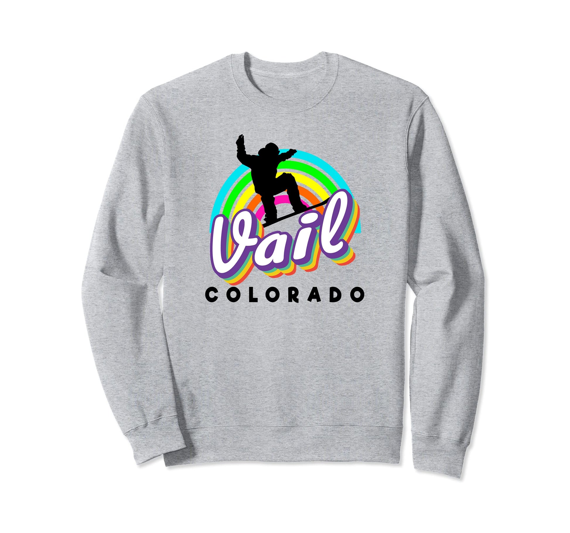 Vail 80S Rainbow Snowboarder Vail Co Sweatshirt - Trendy Graphic Unisex - T-Shirt, Sweatshirt, Hoodie