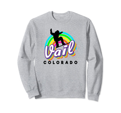 Vail 80S Rainbow Snowboarder Vail Co Sweatshirt - Trendy Graphic Unisex - T-Shirt, Sweatshirt, Hoodie
