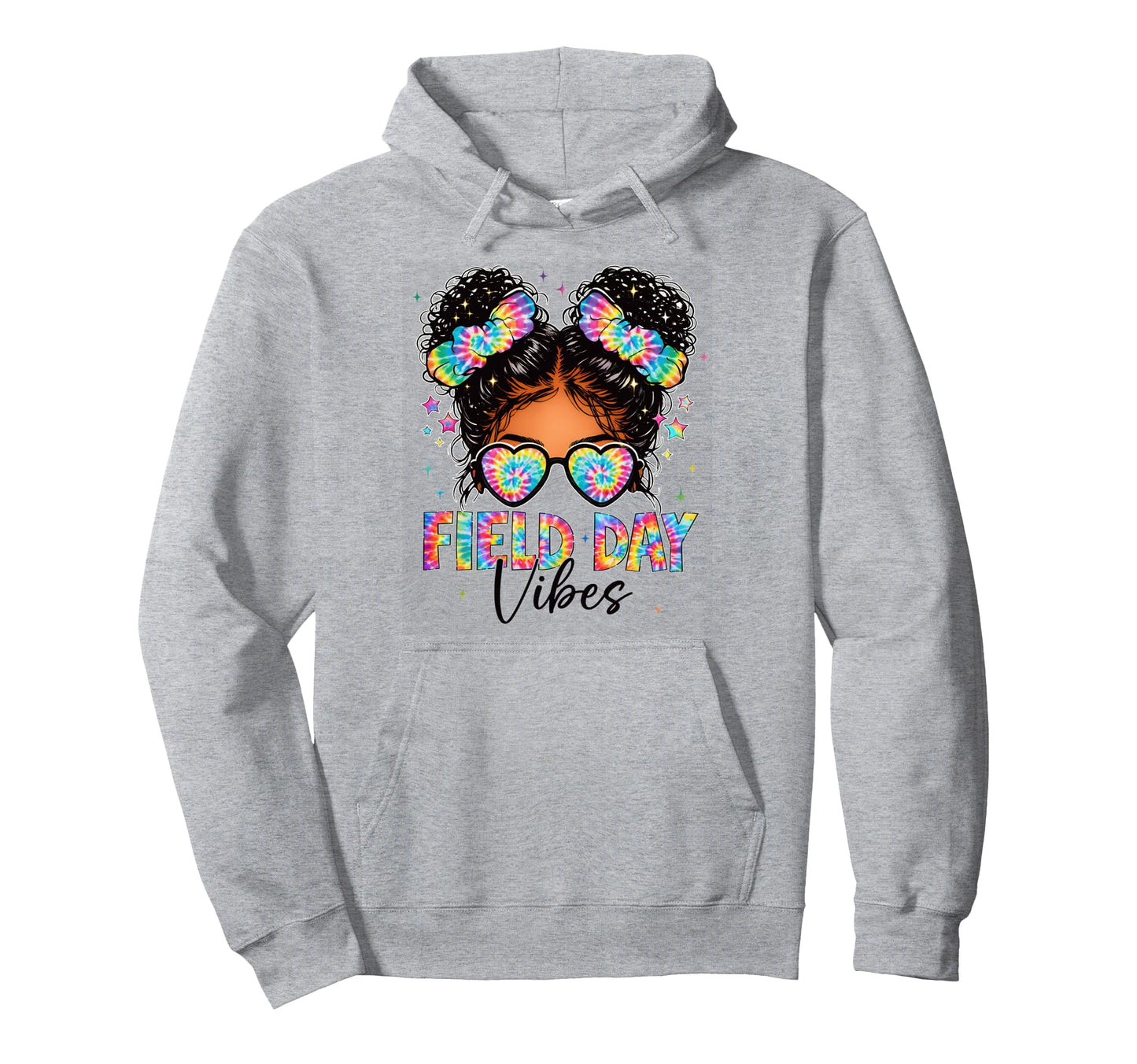 Field Day Vibes Tie Dye Messy Bun Sunglasses Hoodie - Unique Graphic Unisex - T-Shirt, Sweatshirt, Hoodie
