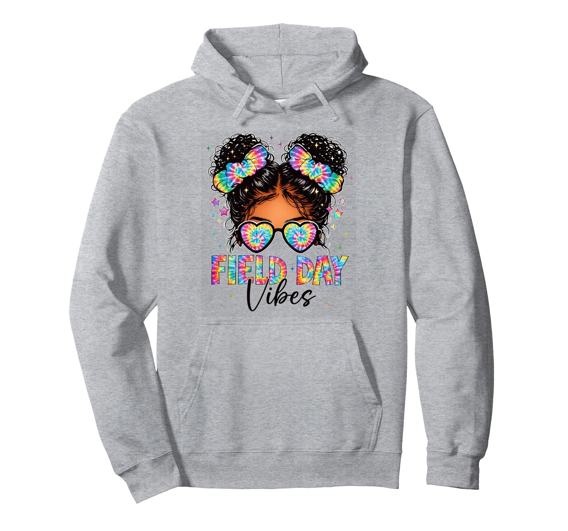 Field Day Vibes Tie Dye Messy Bun Sunglasses Hoodie - Unique Graphic Unisex - T-Shirt, Sweatshirt, Hoodie