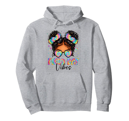 Field Day Vibes Tie Dye Messy Bun Sunglasses Hoodie - Unique Graphic Unisex - T-Shirt, Sweatshirt, Hoodie