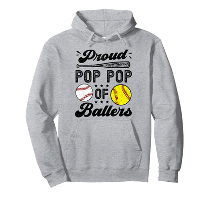 Proud Pop Pop Ballers Softball Baseball Hoodie - Minimalist Print Unisex - T-Shirt, Sweatshirt, Hoodie