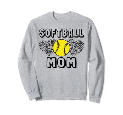 Softball Mom Leopard Game Day Sweatshirt - Aesthetic Graphic for Adults - T-Shirt, Sweatshirt, Hoodie