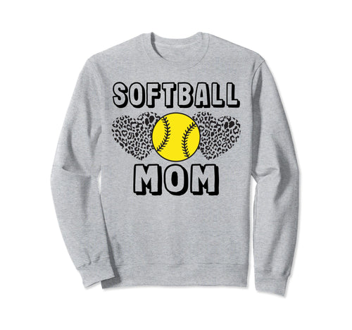 Softball Mom Leopard Game Day Sweatshirt - Aesthetic Graphic for Adults - T-Shirt, Sweatshirt, Hoodie