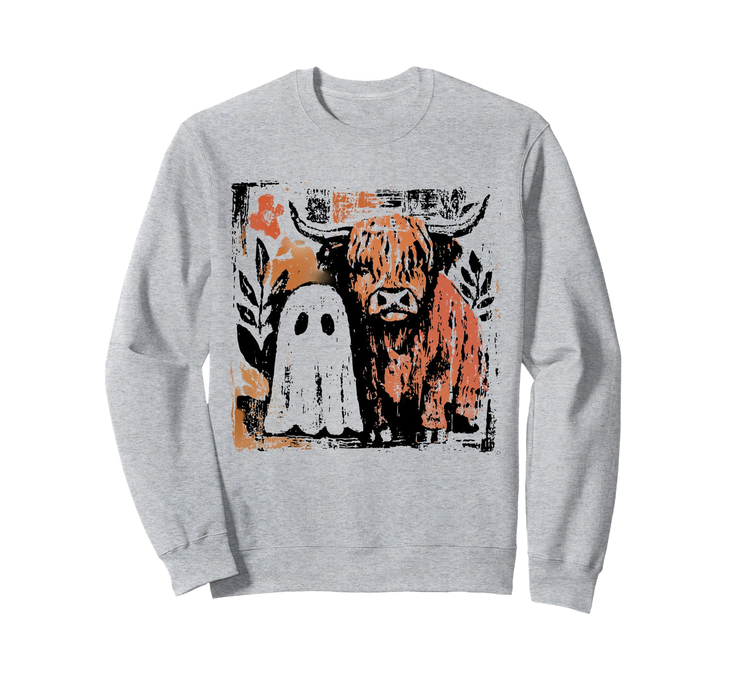 Boho Floral Highland Cow And Ghost Sweatshirt - Fun Novelty Design Unisex - T-Shirt, Sweatshirt, Hoodie