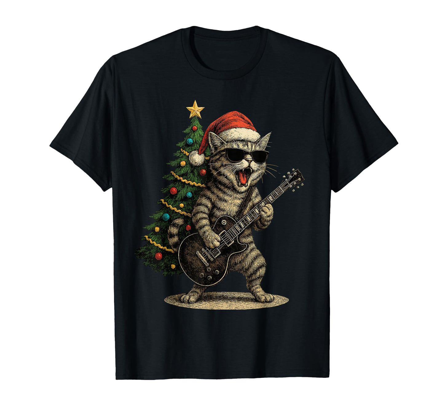 Cat Playing Guitar Rock And Roll T-Shirt - Fun Novelty Design Men Women - T-Shirt, Sweatshirt, Hoodie